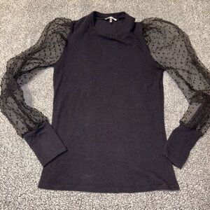 Mi Amore Black Blouse with Sheer Polka Dot Sleeves
